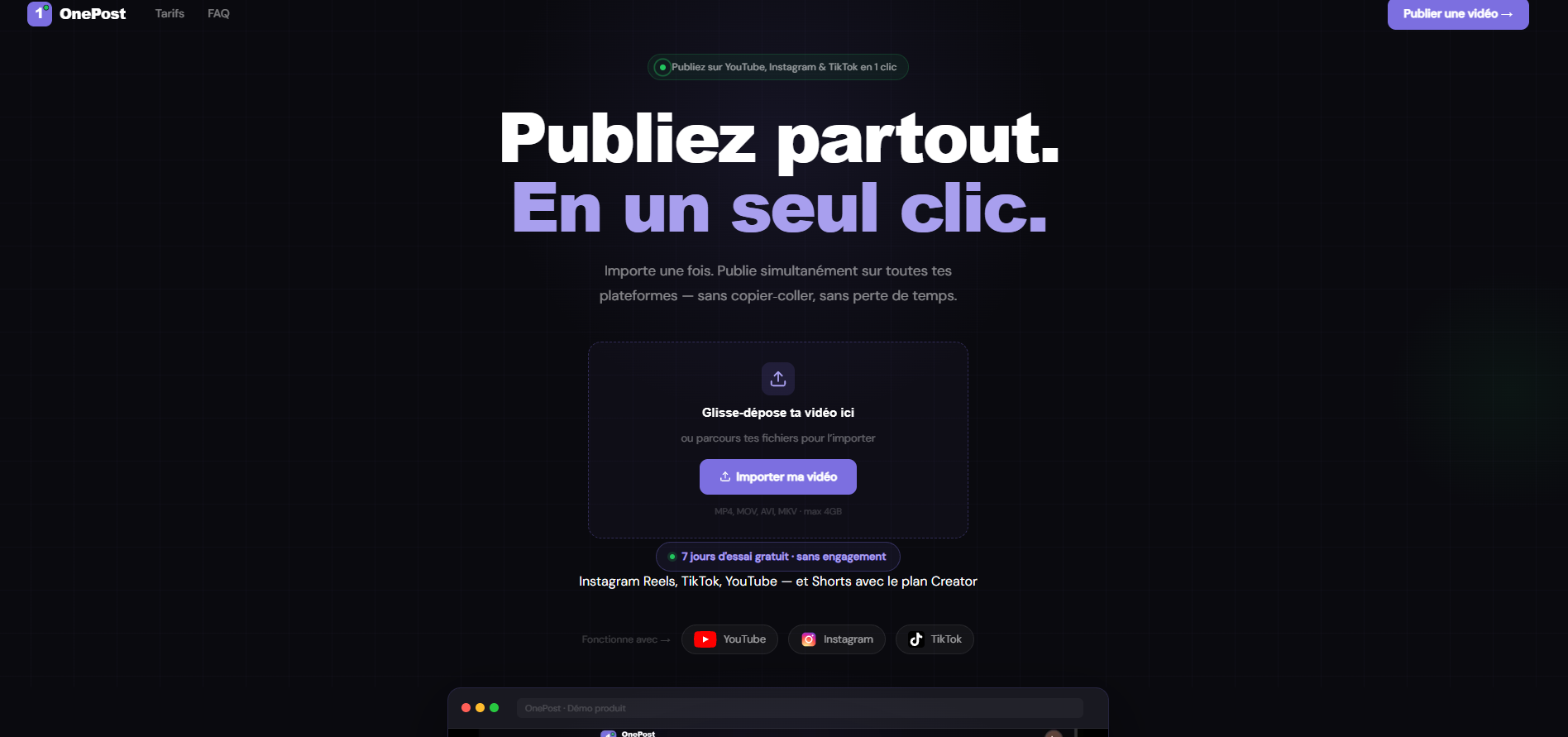 OnePost application interface preview
